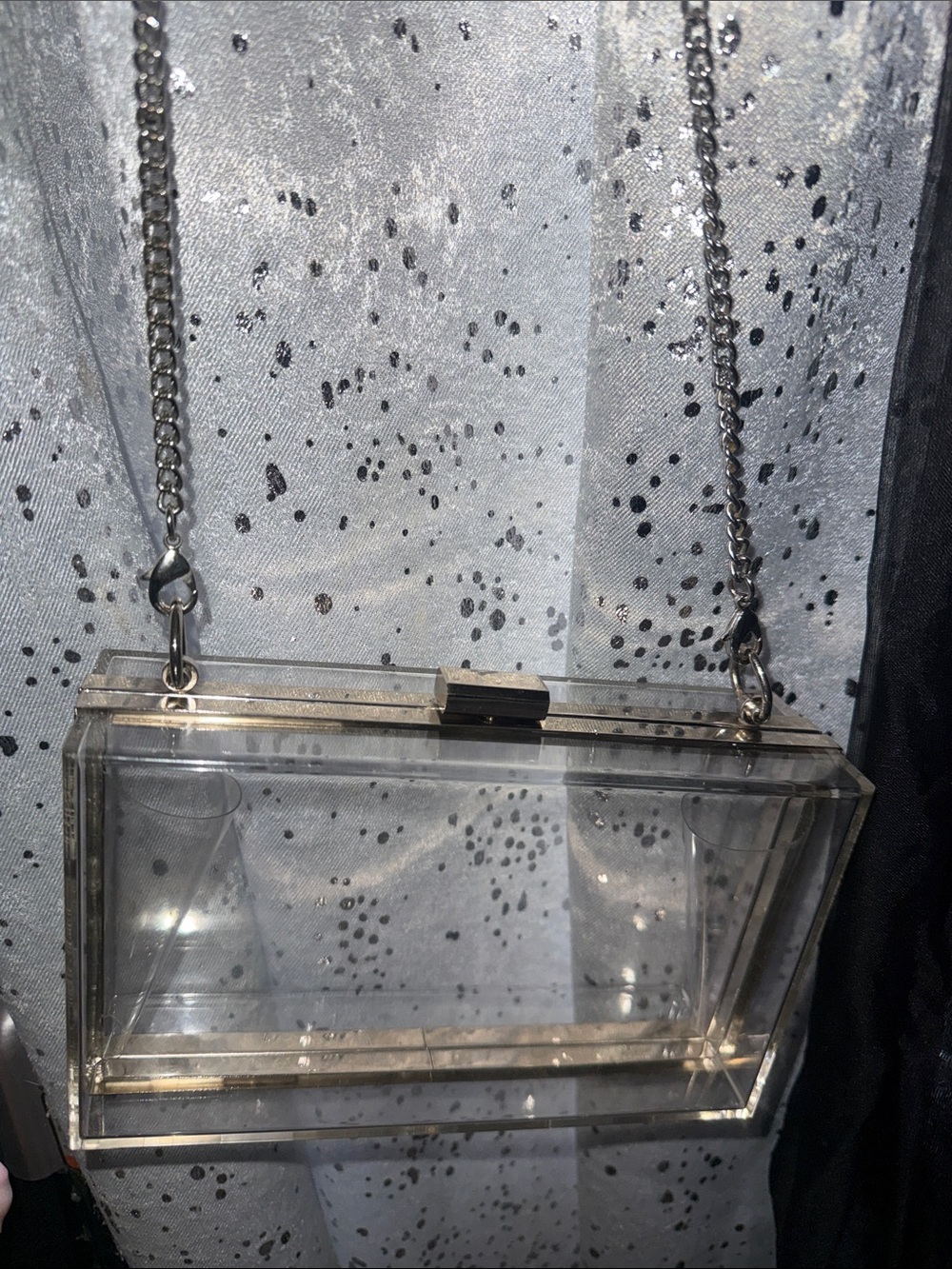 Clear Acrylic Box Crossbody Bag with Silver Chain